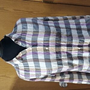 Isabella Sinclair convertible sleeves plaid lace back button up shirt